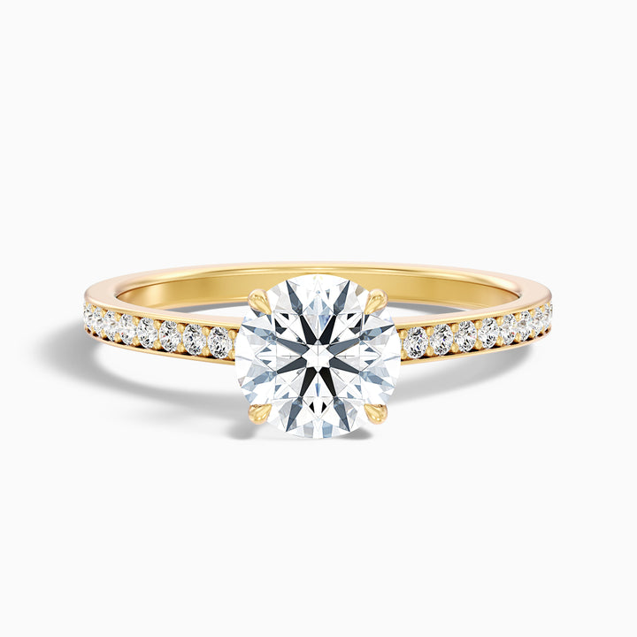 Kate 3 Carat Round Cut Side Stone Pave Lab Grown Engagement Ring in 10k Yellow Gold - Front View