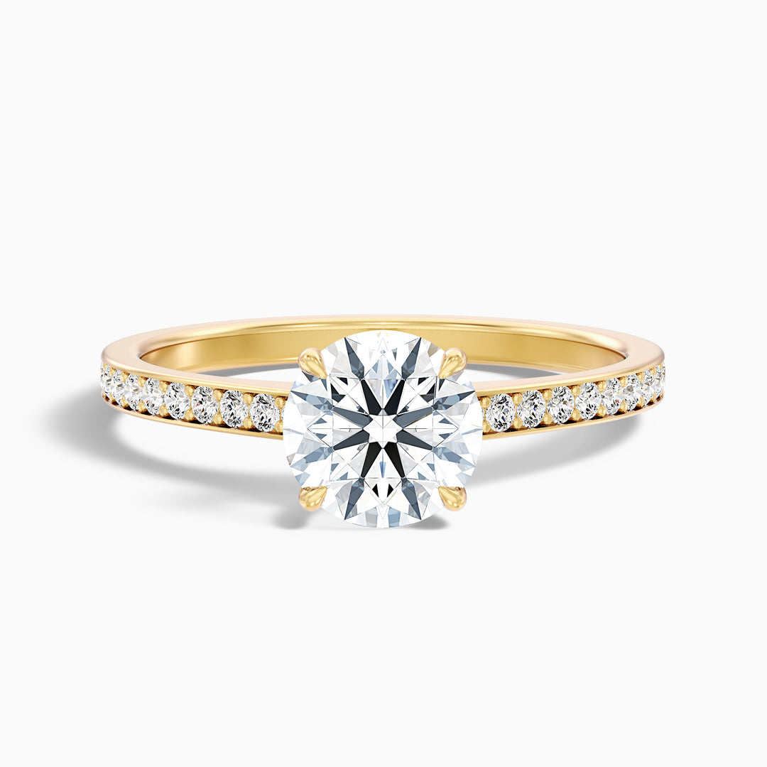 Kate 3 Carat Round Cut Side Stone Pave Lab Grown Engagement Ring in 18k White Gold - Front View