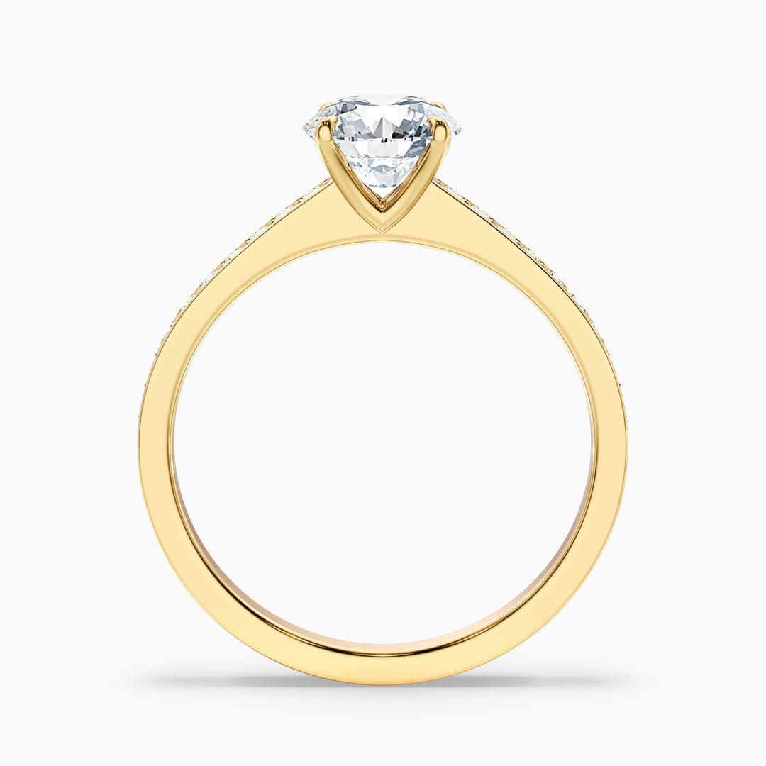 Kate 3 Carat Round Cut Side Stone Pave Lab Grown Engagement Ring in 10k Yellow Gold - Side View