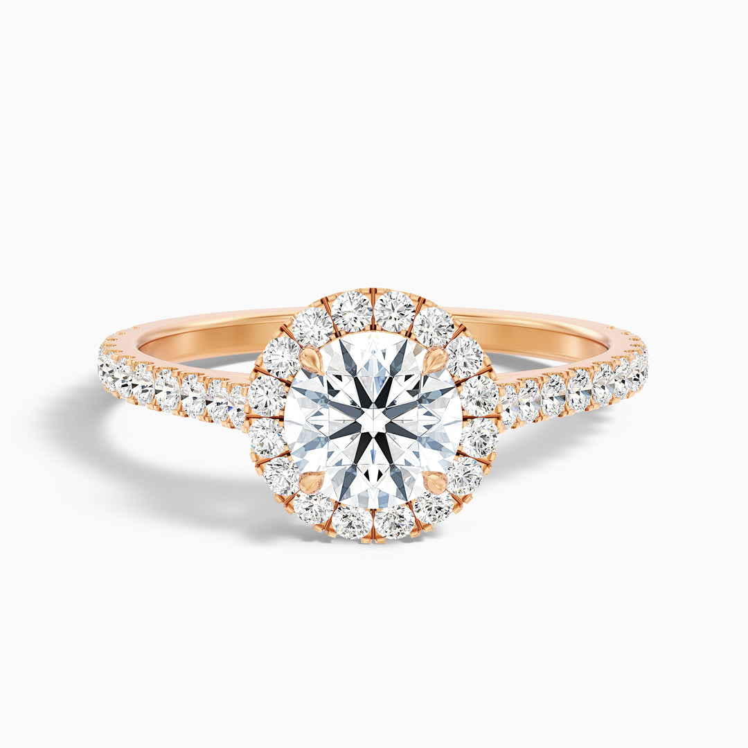 Ava 1 Carat Round Halo Pave Lab Grown Engagement Ring in 10k Rose Gold - Front View