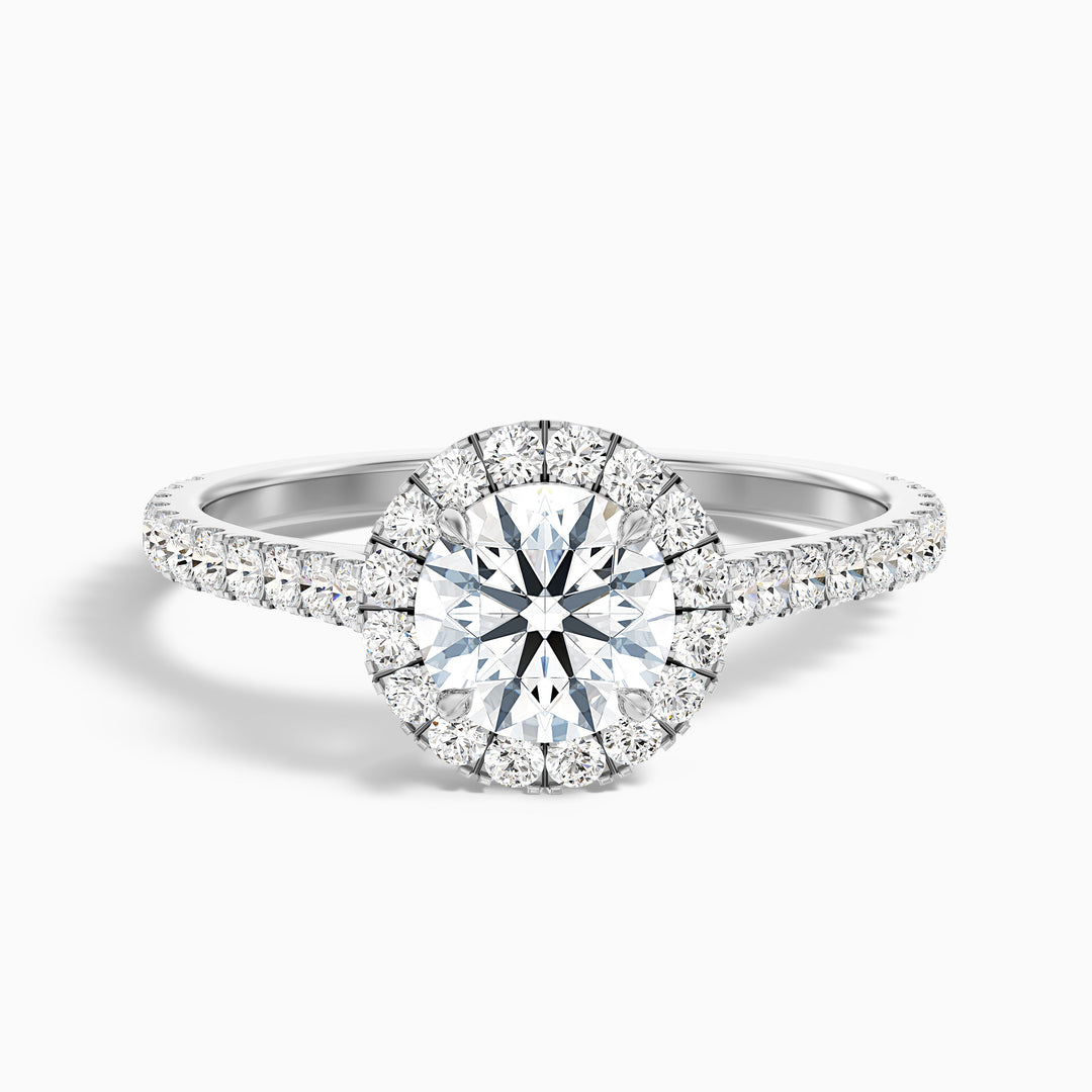 Pearl 3 Carat Round Halo Pave Moissanite Diamond Ring - Front View