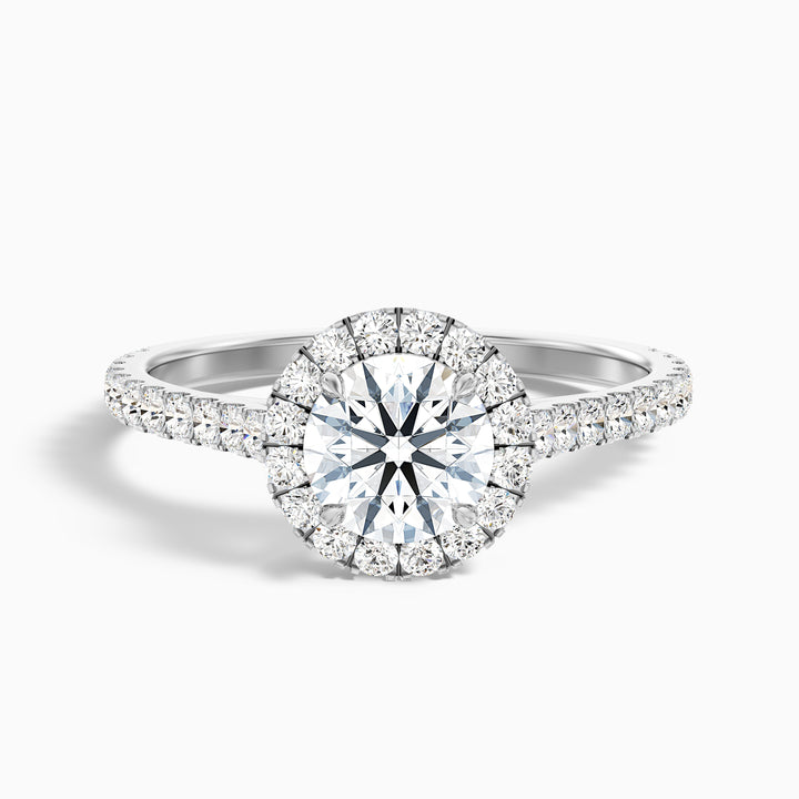 tara 7 carat round halo pave moissanite engagement ring in 18k white gold -  Front View