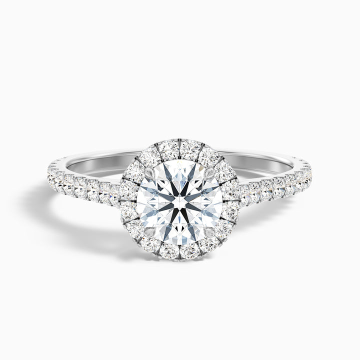 tara 6 carat round halo pave moissanite engagement ring in 925 sterling silver - Front View