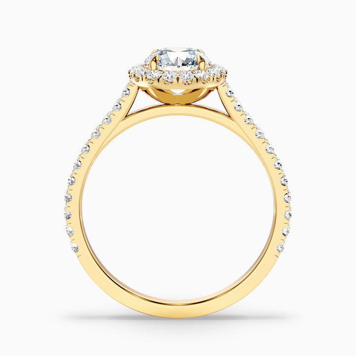 tara 9 carat round halo pave moissanite engagement ring in 14k yellow gold -  Side View