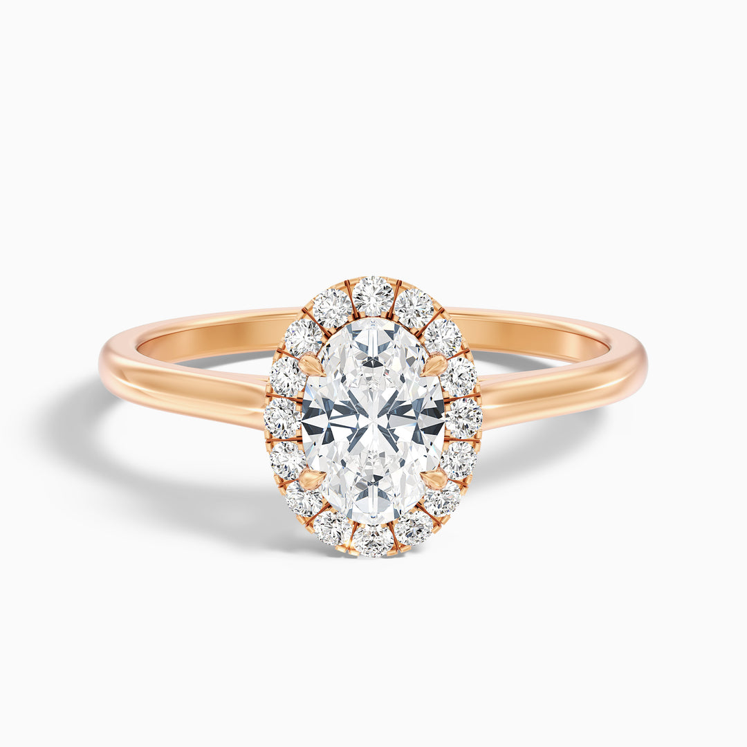 tacy 8 carat oval halo moissanite engagement ring in 18k rose gold -  Front View