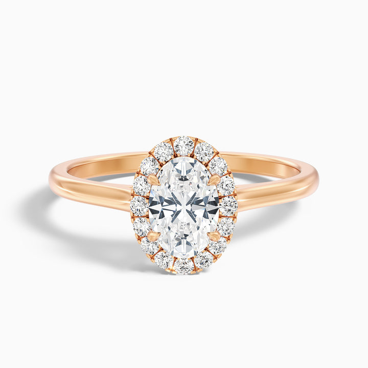 tacy 8 carat oval halo moissanite engagement ring in 18k rose gold -  Front View