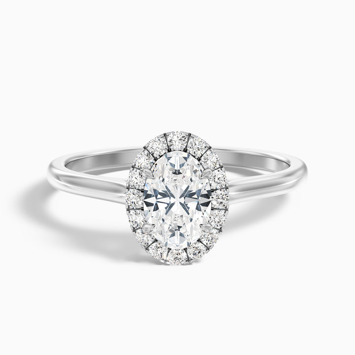 Mira 1 Carat Oval Halo Lab Grown Engagement Ring in Platinum - Front View