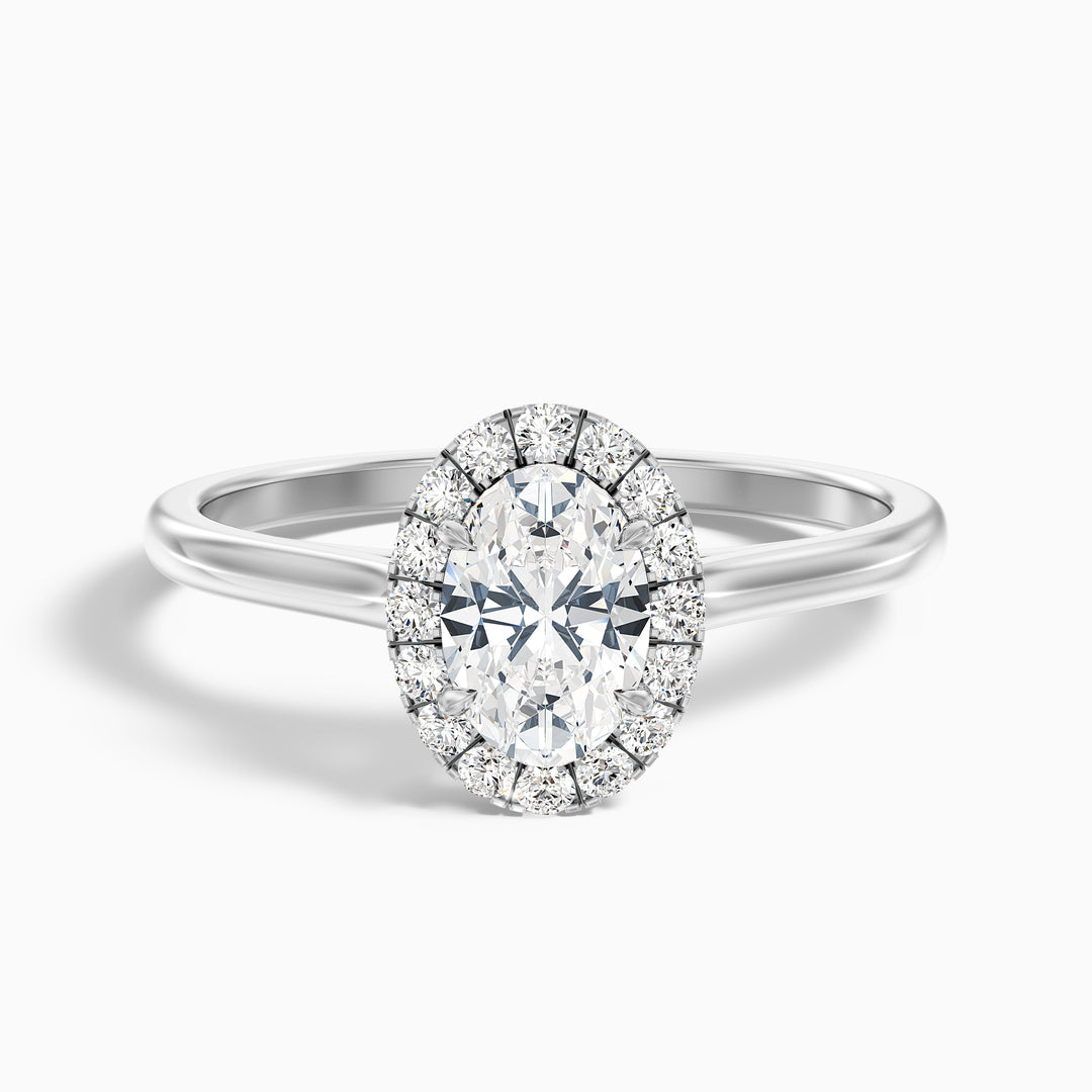 Mira 2 Carat Oval Halo Lab Grown Engagement Ring in 18k White Gold - Front View