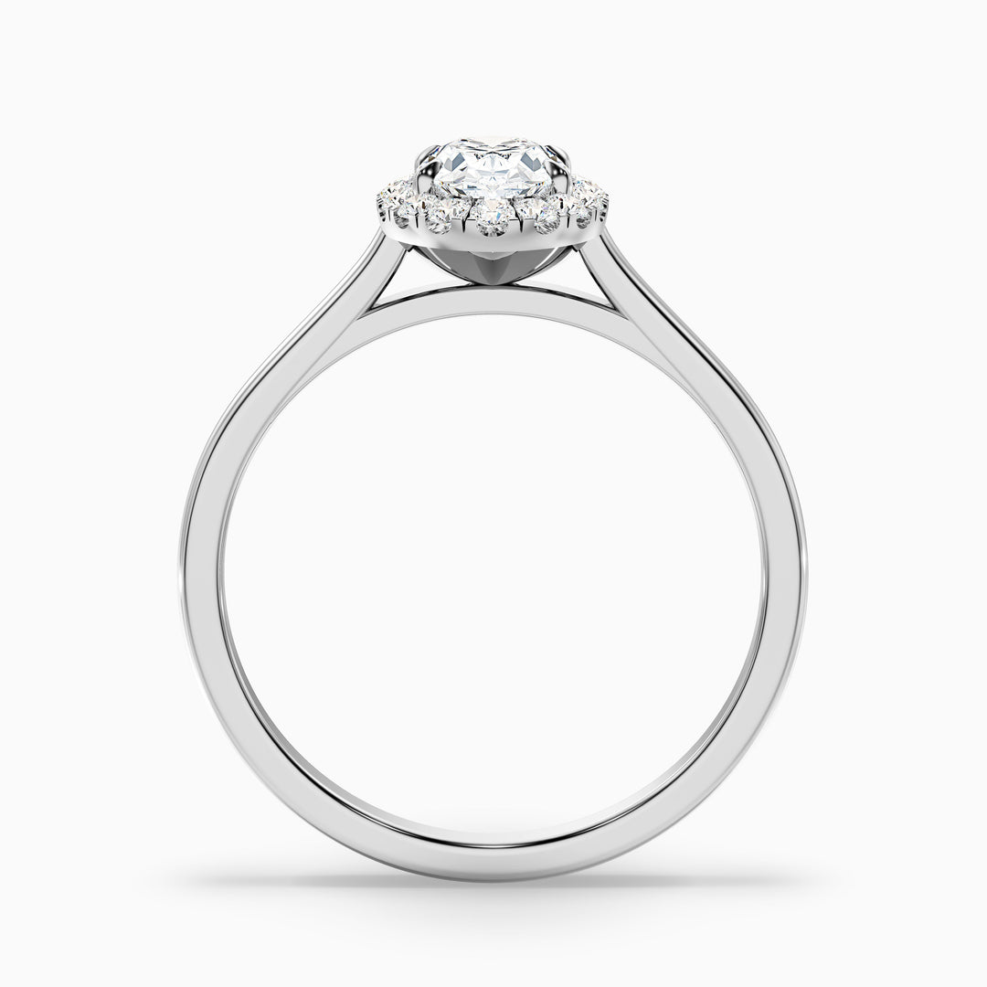 tacy 9 carat oval halo moissanite engagement ring in 18k white gold -  Side View