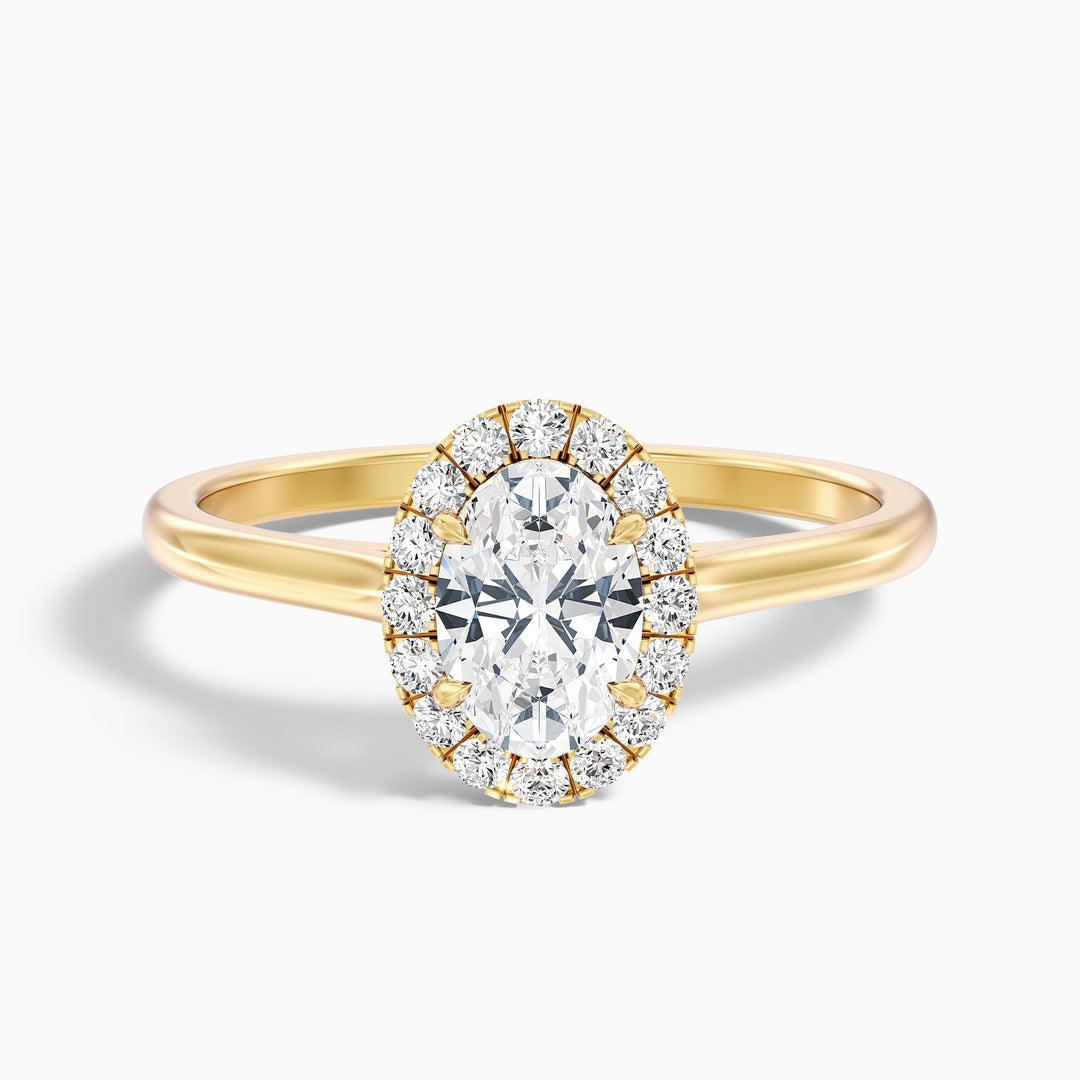 tacy 10 carat oval halo moissanite engagement ring in 10k yellow gold -  Front View