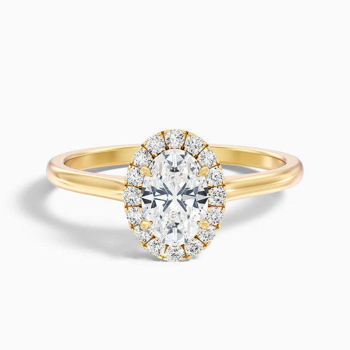 Mira 3 Carat Oval Halo Lab Grown Engagement Ring in 10k Yellow Gold - Front View