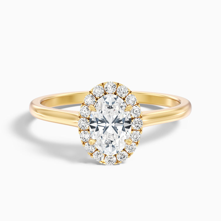 tacy 9 carat oval halo moissanite engagement ring in 10k yellow gold -  Front View
