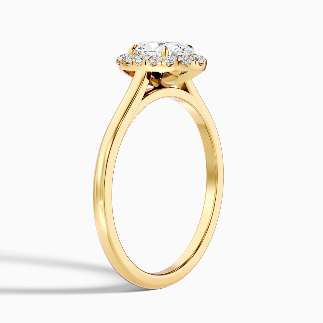 Mira 2 Carat Oval Halo Lab Grown Engagement Ring in 10k Yellow Gold - Detail View