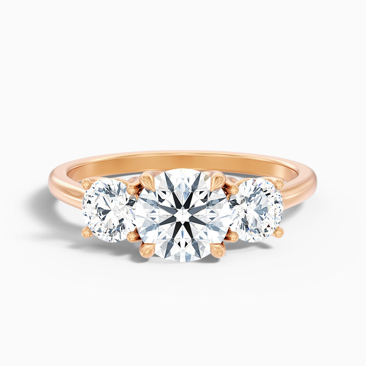 Lyra 2 Carat Round 3 Stone Lab Grown Engagement Ring in 18k Rose Gold - Front View