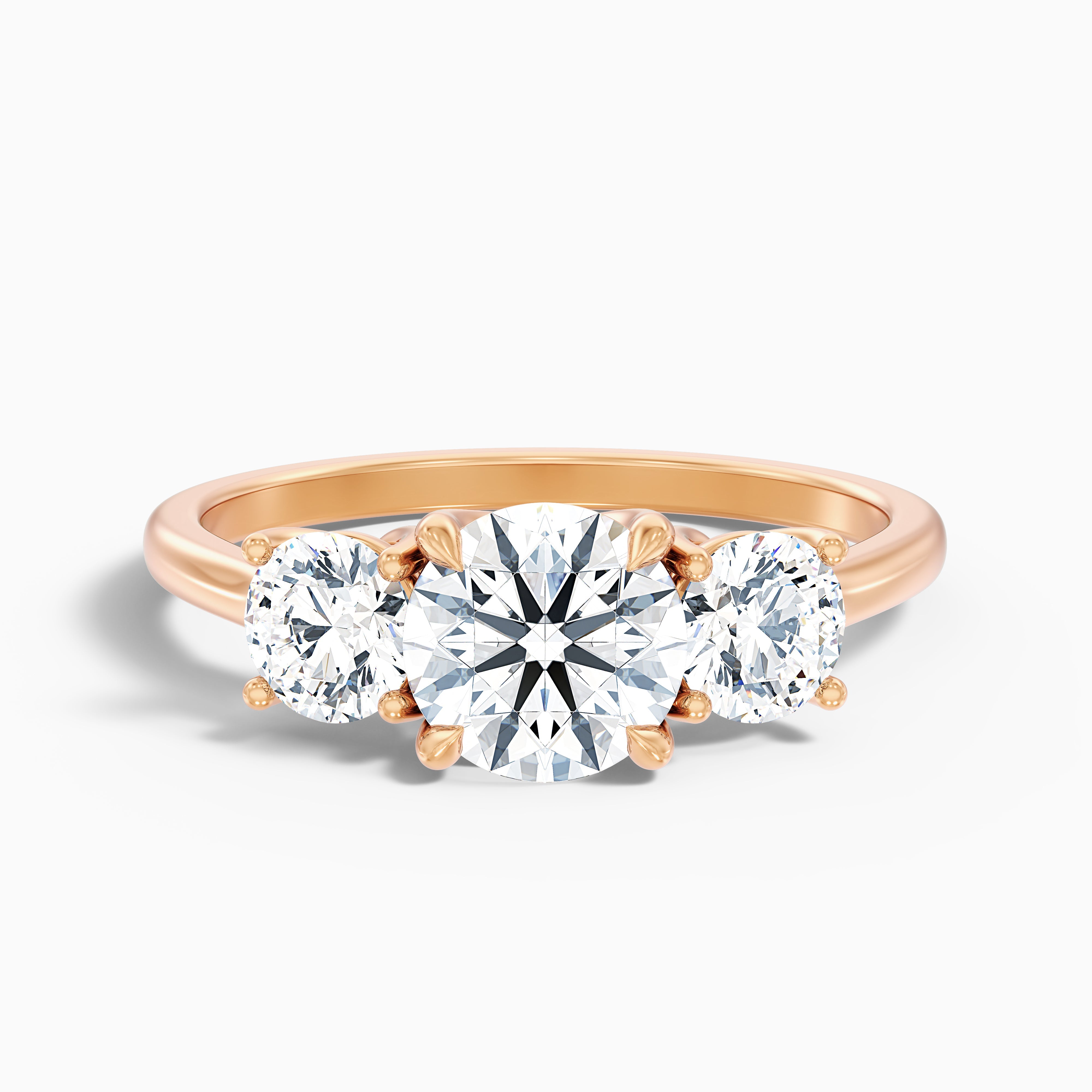 Lyra 1 Carat Round 3 Stone Lab Grown Engagement Ring in 10k Rose Gold