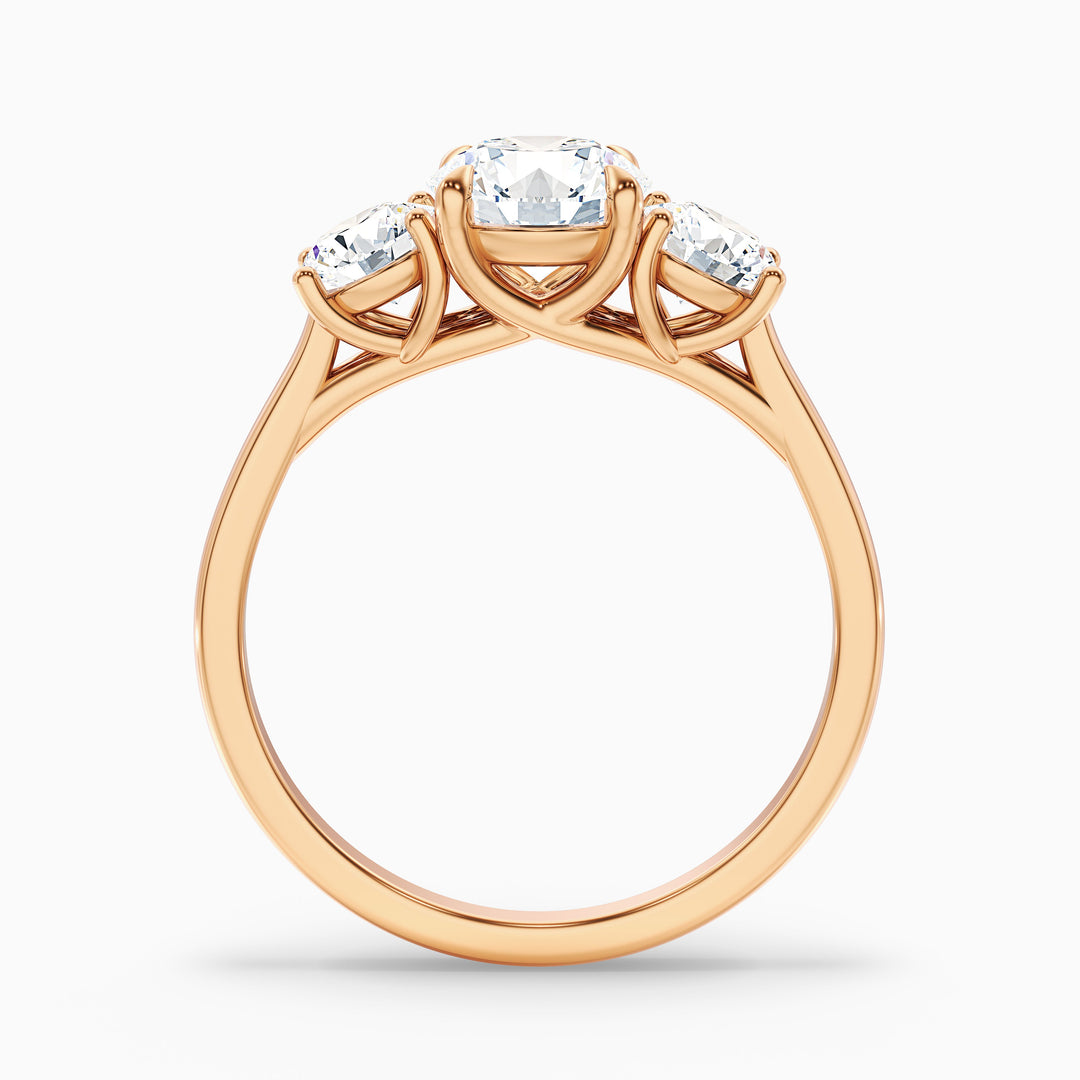 Lyra 4 Carat Round 3 Stone Lab Grown Engagement Ring in 14k Yellow Gold - Side View