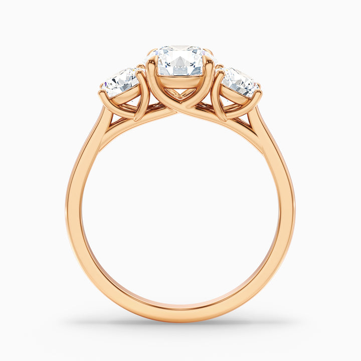 Lyra 3.5 Carat Round 3 Stone Lab Grown Engagement Ring in 18k Yellow Gold - Side View