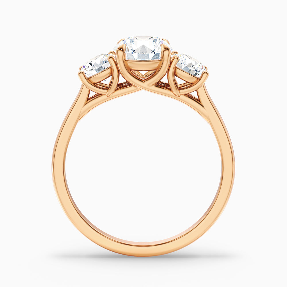 Lyra 3 Carat Round 3 Stone Lab Grown Engagement Ring in 18k Rose Gold - Side View