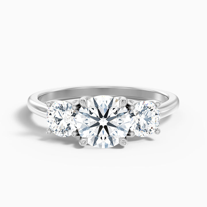 skye 7 carat round 3 stone moissanite engagement ring in platinum -  Front View