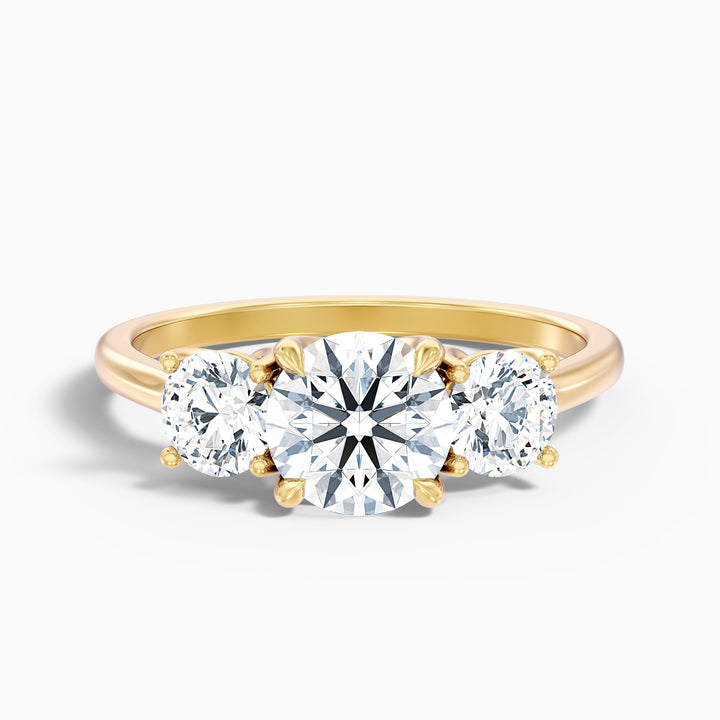 Olive 4 Carat Round 3 Stone Moissanite Diamond Ring - Front View