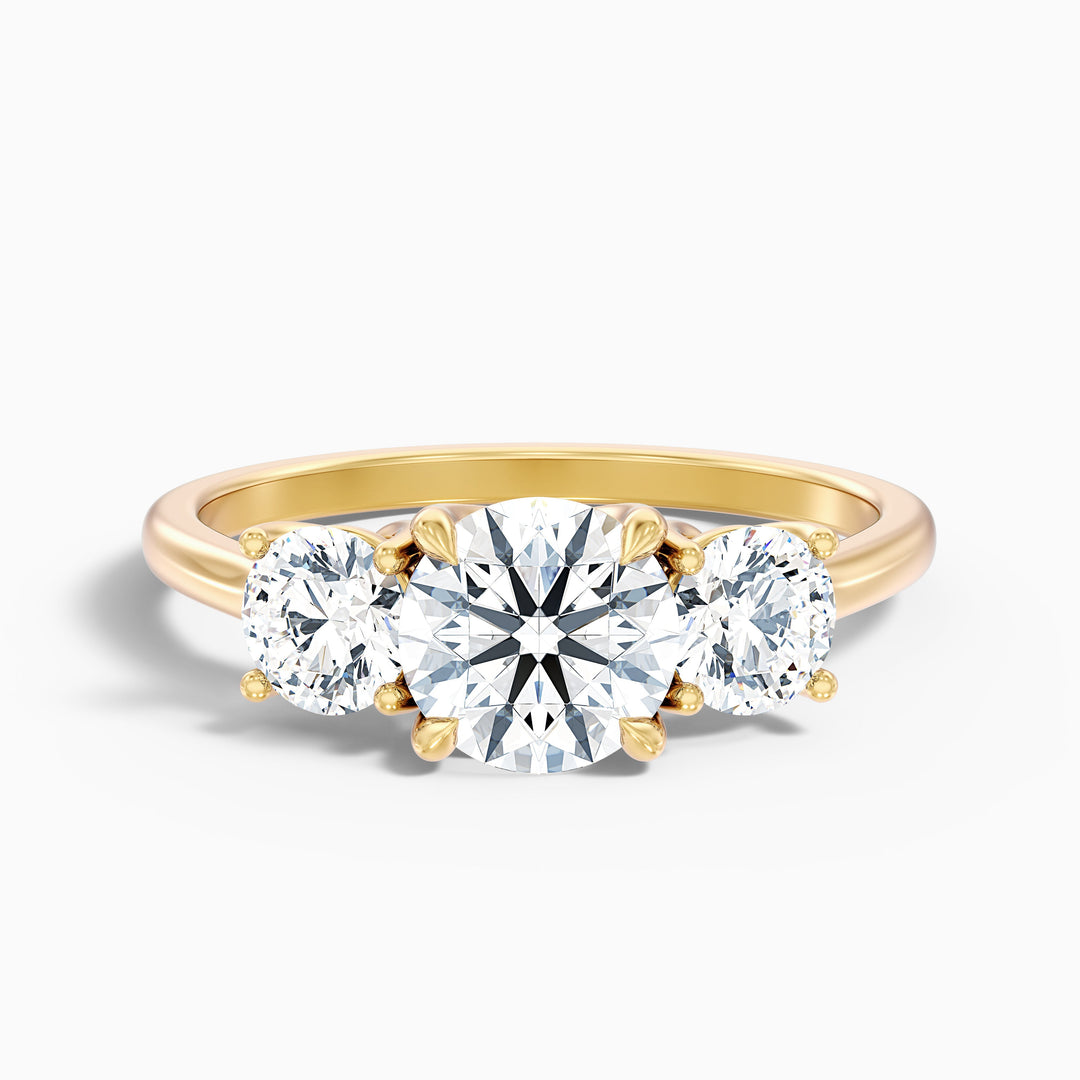 Olive 2.5 Carat Round 3 Stone Moissanite Diamond Ring - Front View