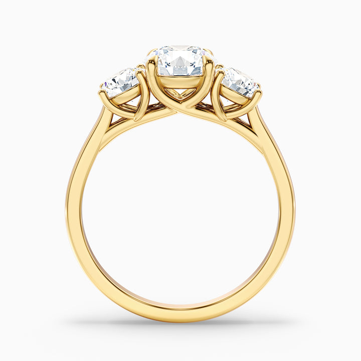 Lyra 2 Carat Round 3 Stone Lab Grown Engagement Ring in 10k Yellow Gold - Side View