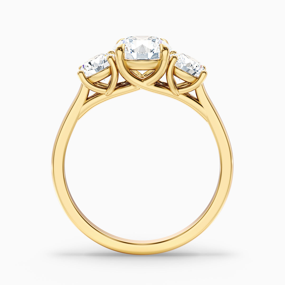 Lyra 3.5 Carat Round 3 Stone Lab Grown Engagement Ring in 10k Yellow Gold - Side View