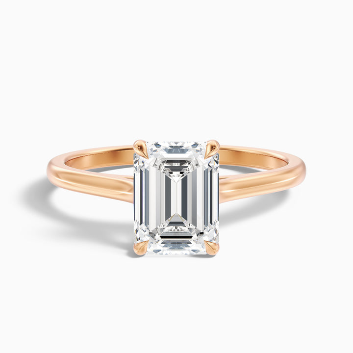 Mary 3 Carat Emerald Cut Solitaire Lab Grown Engagement Ring in 18k Rose Gold - Front View