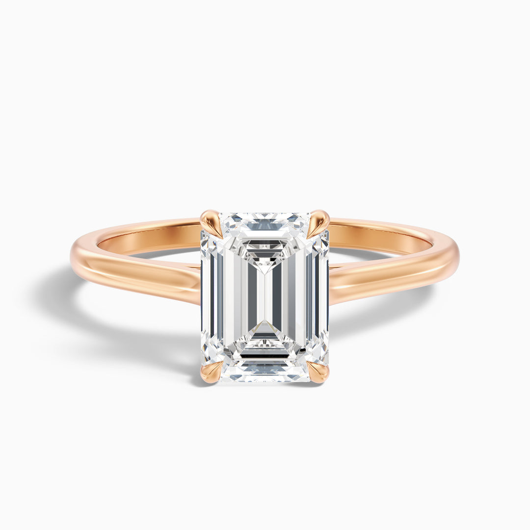 Mary 1 Carat Emerald Cut Solitaire Lab Grown Engagement Ring in 10k White Gold - Front View