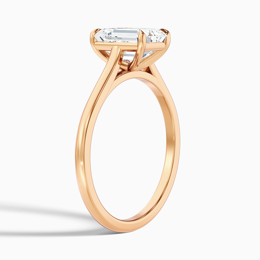 Mary 3 Carat Emerald Cut Solitaire Lab Grown Engagement Ring in 10k Rose Gold - Detail View