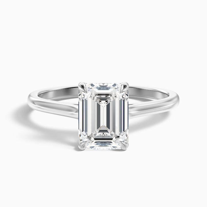 Mary 3 Carat Emerald Cut Solitaire Lab Grown Engagement Ring in Platinum - Front View