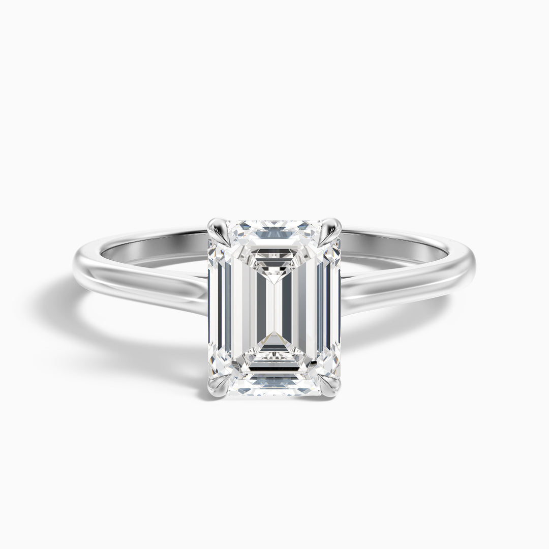 Mary 3 Carat Emerald Cut Solitaire Lab Grown Engagement Ring in 14k Yellow Gold - Front View