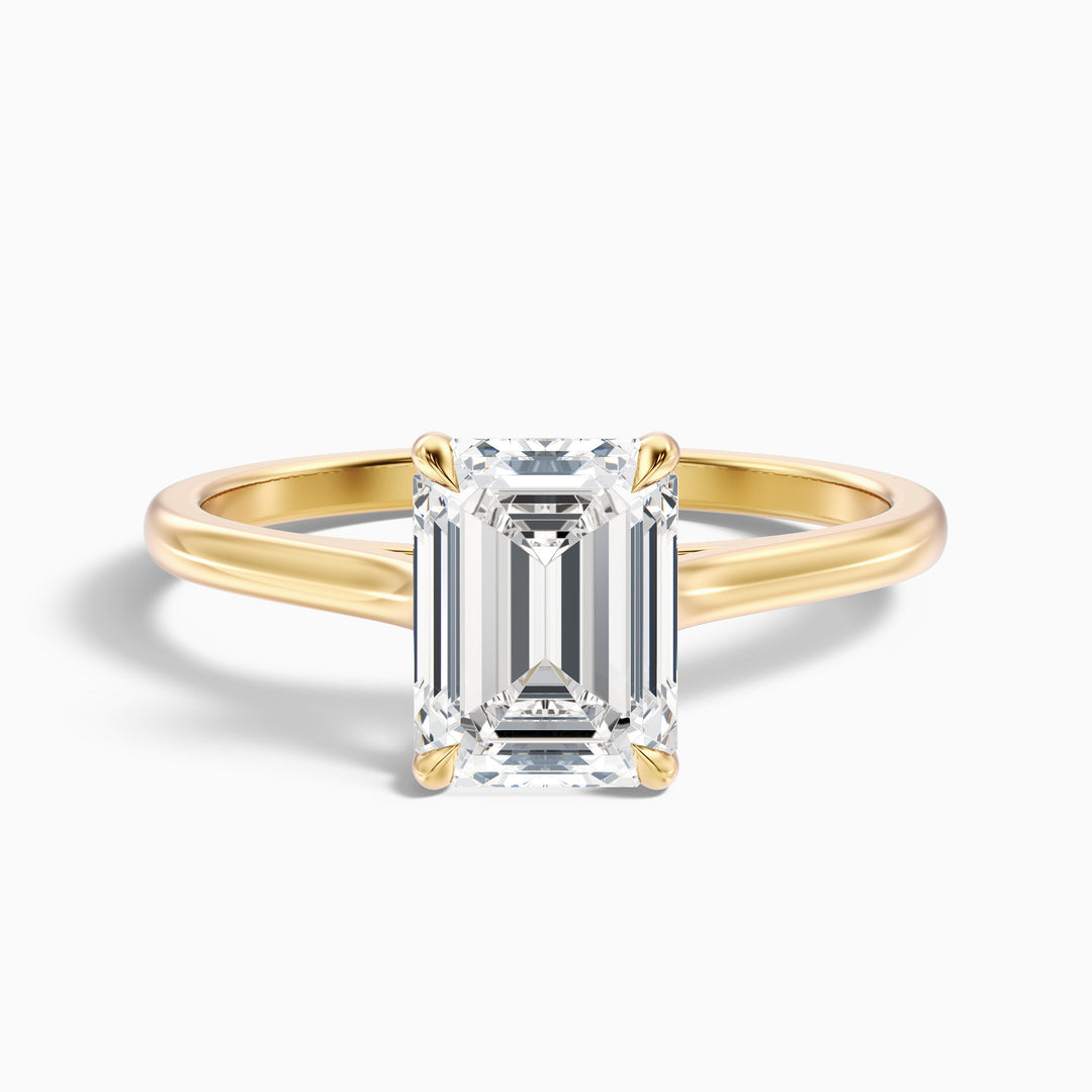 Mary 2 Carat Emerald Cut Solitaire Lab Grown Engagement Ring in 10k Yellow Gold - Front View