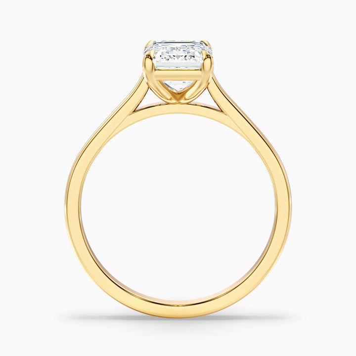 Mary 3 Carat Emerald Cut Solitaire Lab Grown Engagement Ring in 18k Yellow Gold - Side View