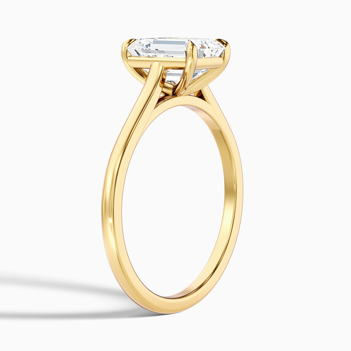 Mary 3.5 Carat Emerald Cut Solitaire Lab Grown Engagement Ring in 10k Yellow Gold - Detail View