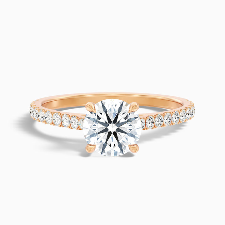 Zola 4 Carat Round Side Stone Pave Lab Grown Engagement Ring in 18k Rose Gold - Front View