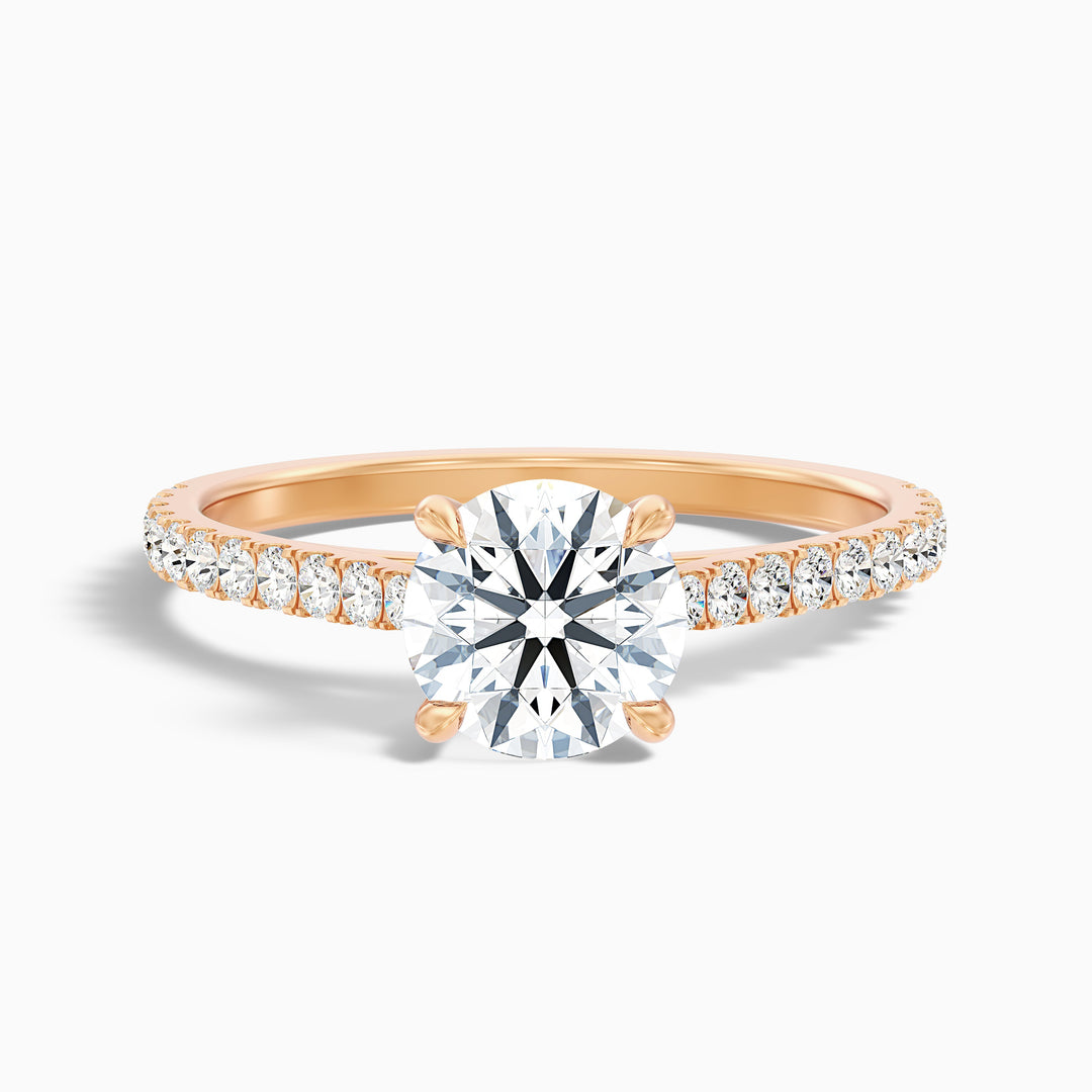 Zola 3 Carat Round Side Stone Pave Lab Grown Engagement Ring in 14k Rose Gold - Front View