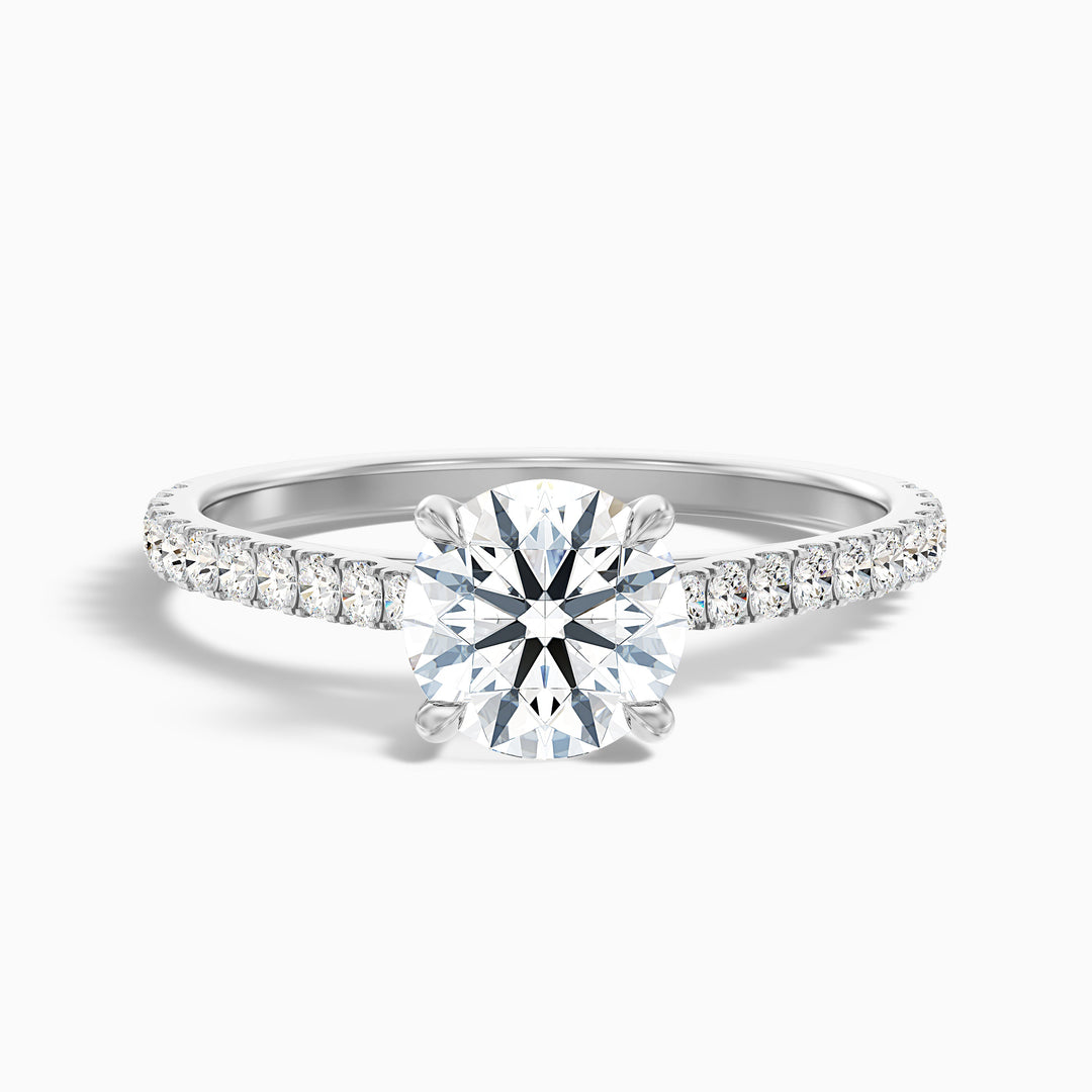 Sarah 5 Carat Round Side Stone Pave Moissanite Diamond Ring - Front View