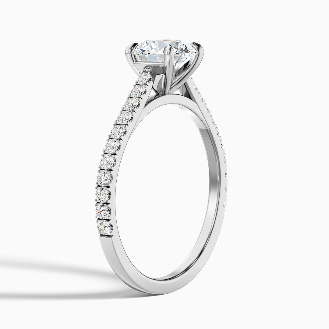 Zola 4 Carat Round Side Stone Pave Lab Grown Engagement Ring in 18k White Gold - Detail View