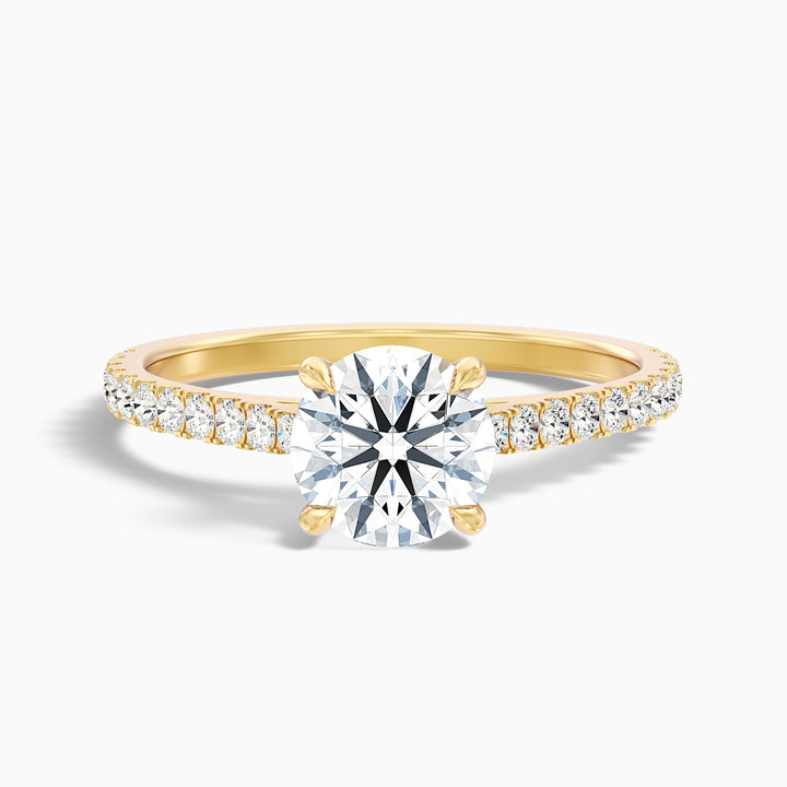 Zola 2.5 Carat Round Side Stone Pave Lab Grown Engagement Ring in 18k Yellow Gold - Front View