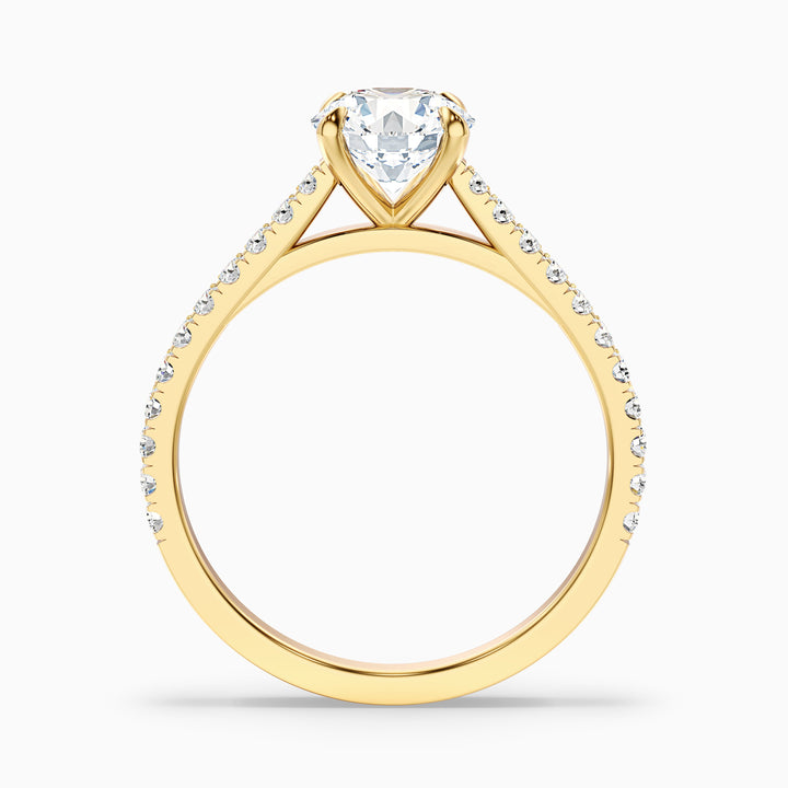 Zola 4 Carat Round Side Stone Pave Lab Grown Engagement Ring in 10k Yellow Gold - Side View