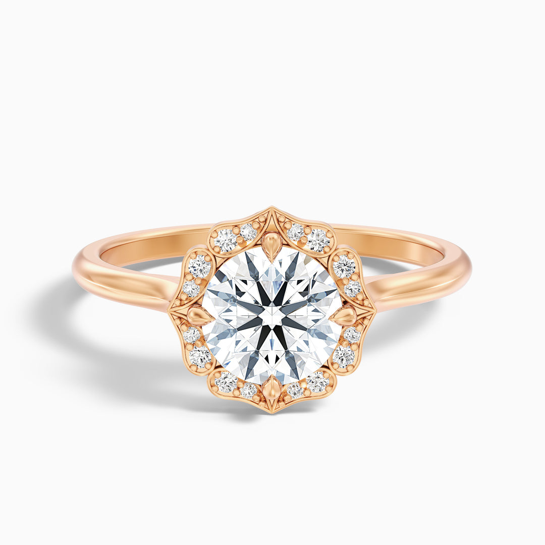 ruth 8 carat round halo moissanite engagement ring in 18k rose gold -  Front View