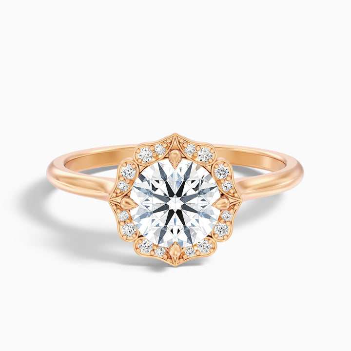 ruth 9 carat round halo moissanite engagement ring in 10k rose gold -  Front View