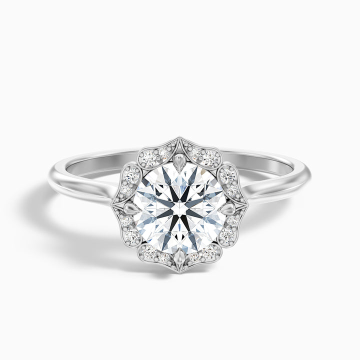 ruth 7 carat round halo moissanite engagement ring in 14k white gold -  Front View