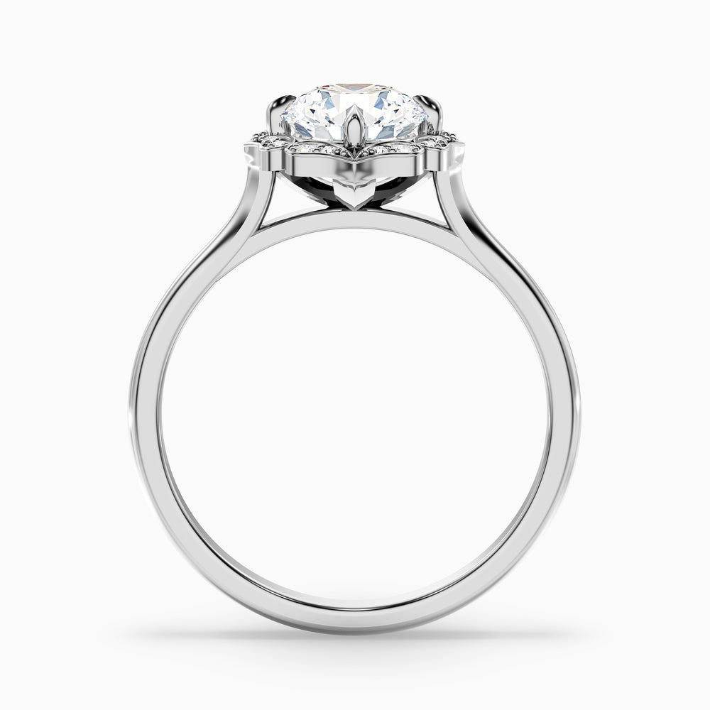 ruth 6 carat round halo moissanite engagement ring in 18k white gold -  Side View