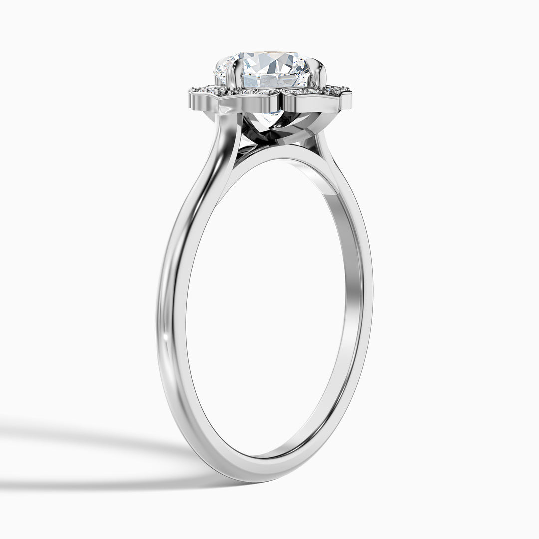 ruth 9 carat round halo moissanite engagement ring in 14k white gold -  Detail View