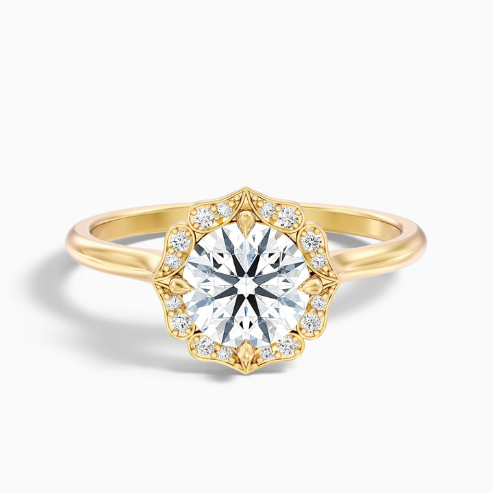 ruth 6 carat round halo moissanite engagement ring in 14k yellow gold -  Front View