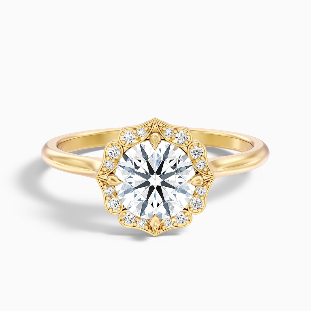 ruth 7 carat round halo moissanite engagement ring in 14k yellow gold -  Front View