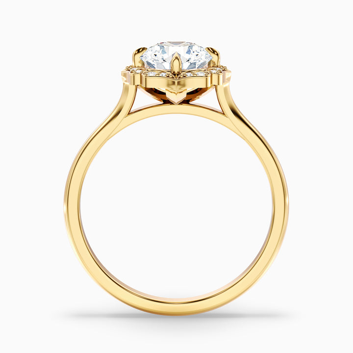 ruth 9 carat round halo moissanite engagement ring in 14k yellow gold -  Side View