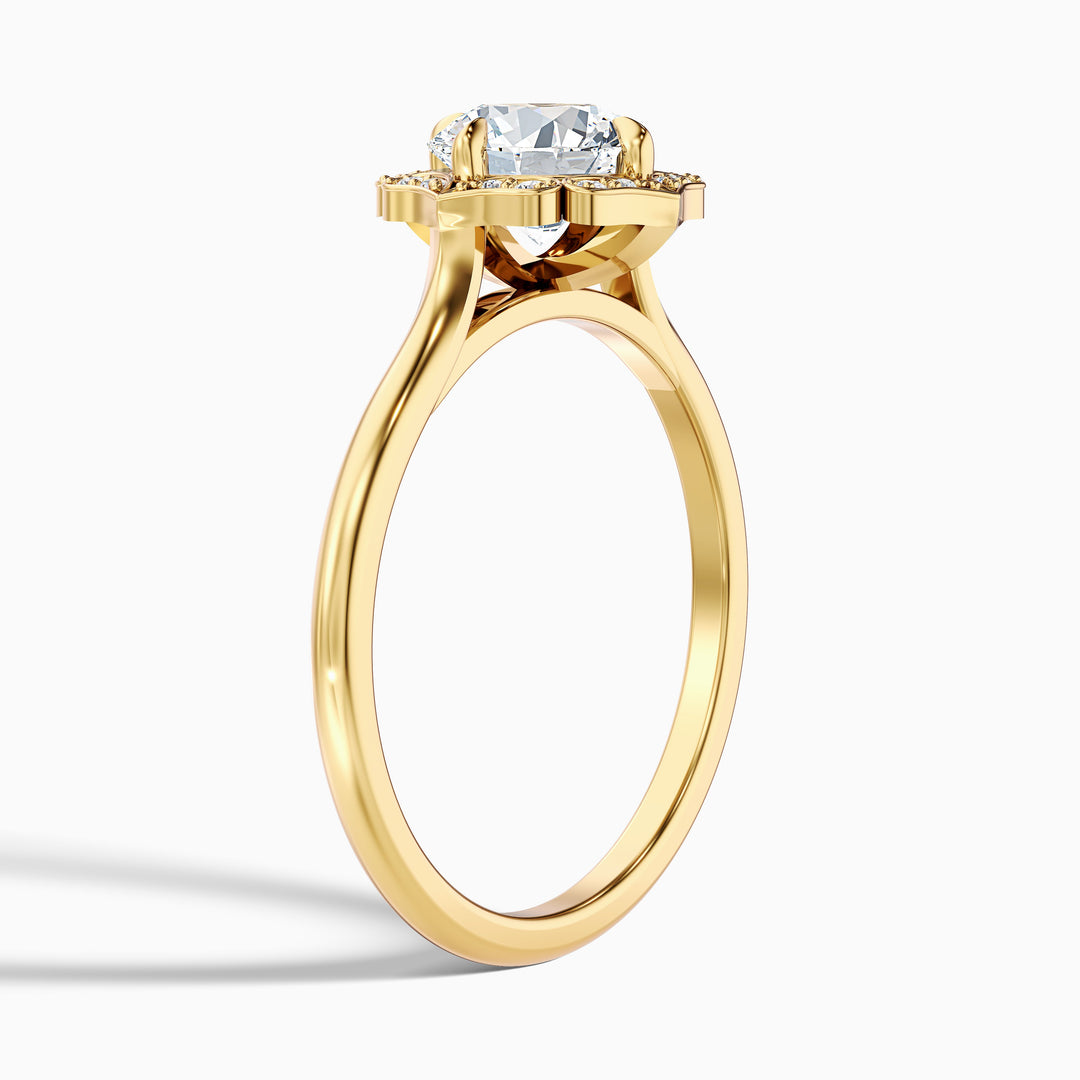 ruth 10 carat round halo moissanite engagement ring in 14k yellow gold -  Detail View